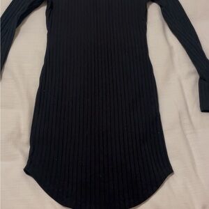 Black Ribbed Long Sleeve Dress